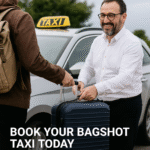 Friendly Bagshot taxi driver assisting passenger with luggage
